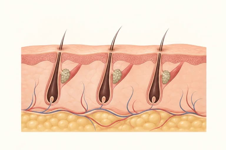 Schema di nuovi capelli sottili che emergono dai follicoli.